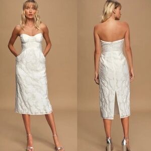 Lulus strapless jacquard midi dress size S